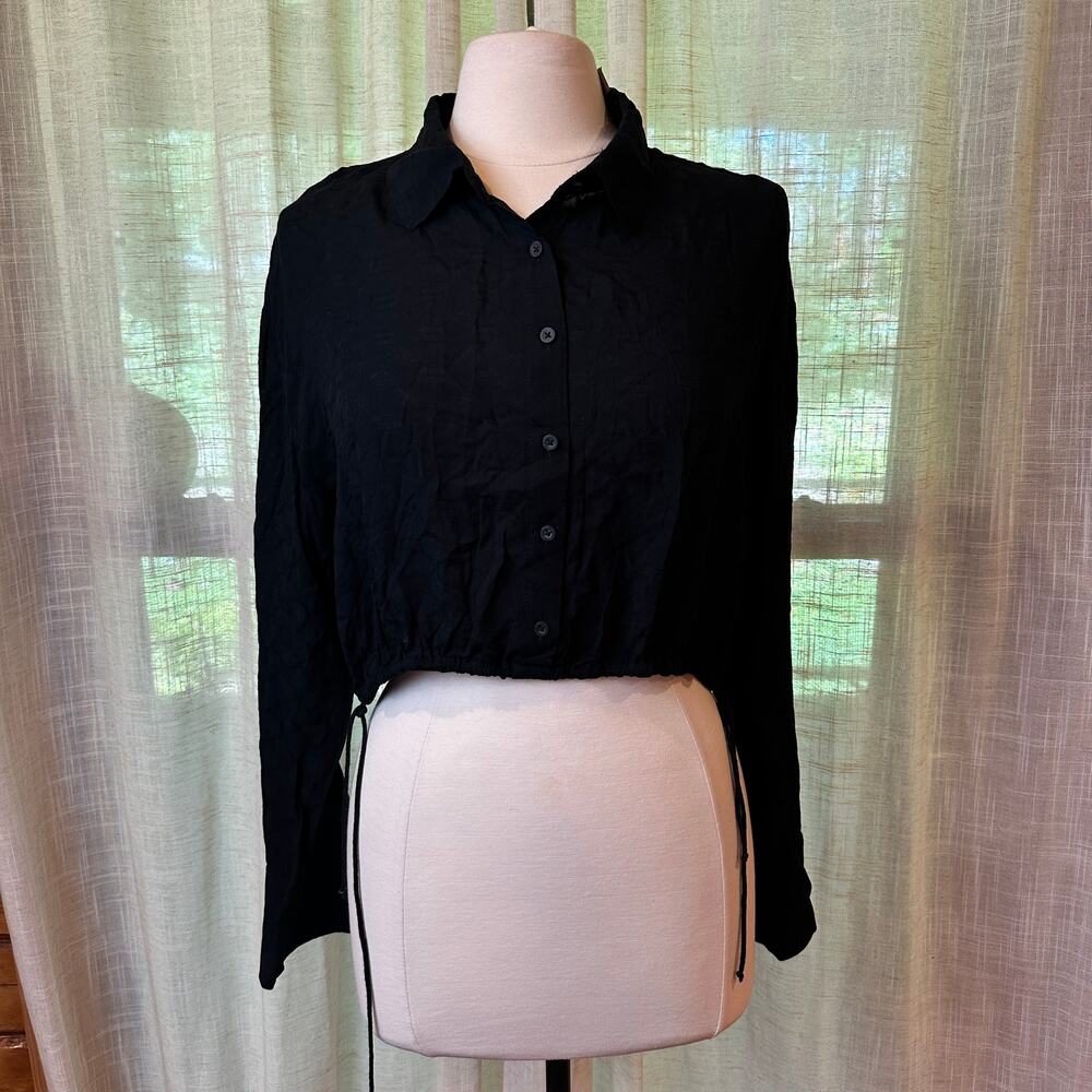 Savage X Fenty Black Cropped Button Front Drawstring Top NWT XL